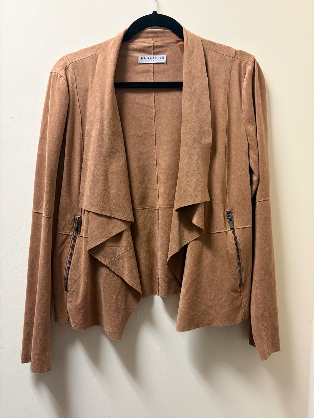 Bagatelle Women's Tan Draped Open-Front Jacket with Large Pockets Women’s Large